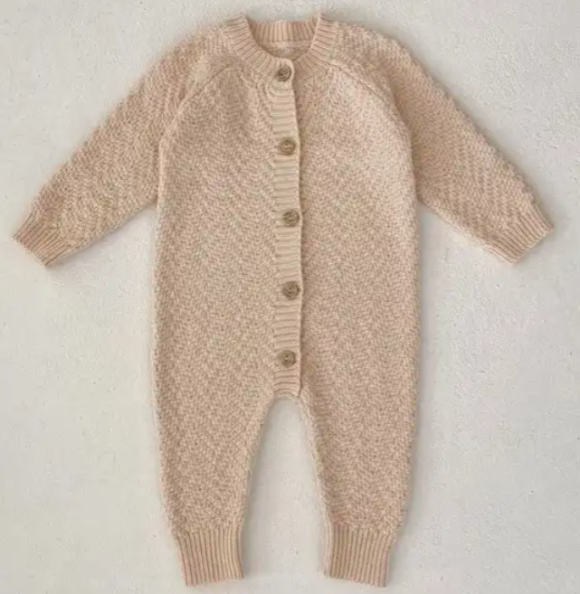 Mini Fashion™ - Beige strikket romper