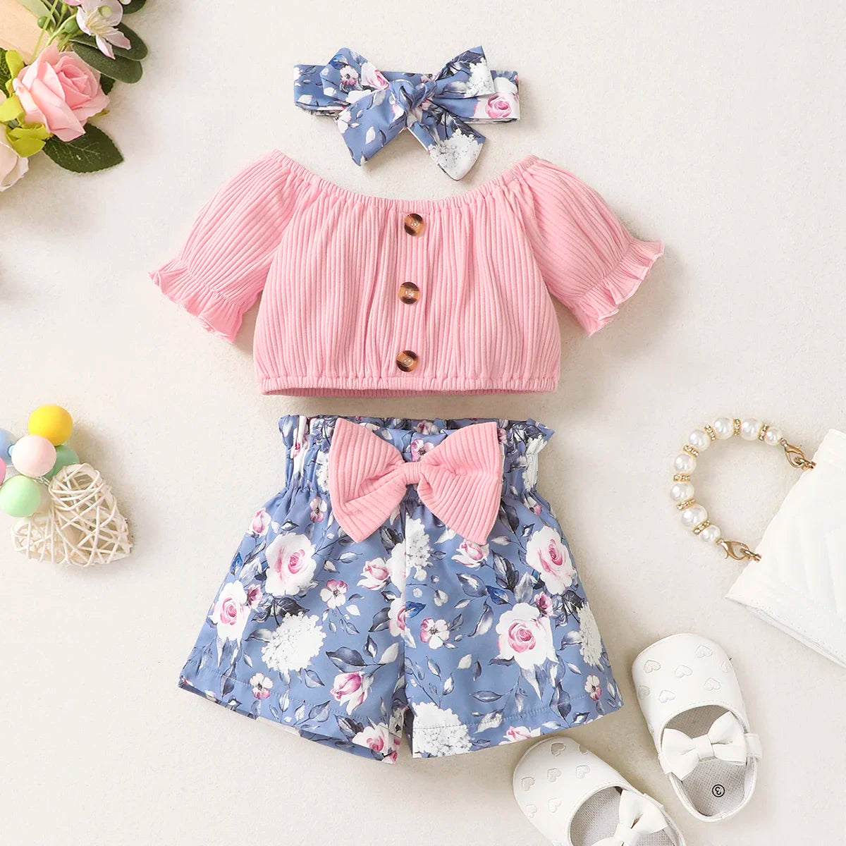 Mini Fashion™ - Sødt Blomsterprint - Sommersæt til Piger