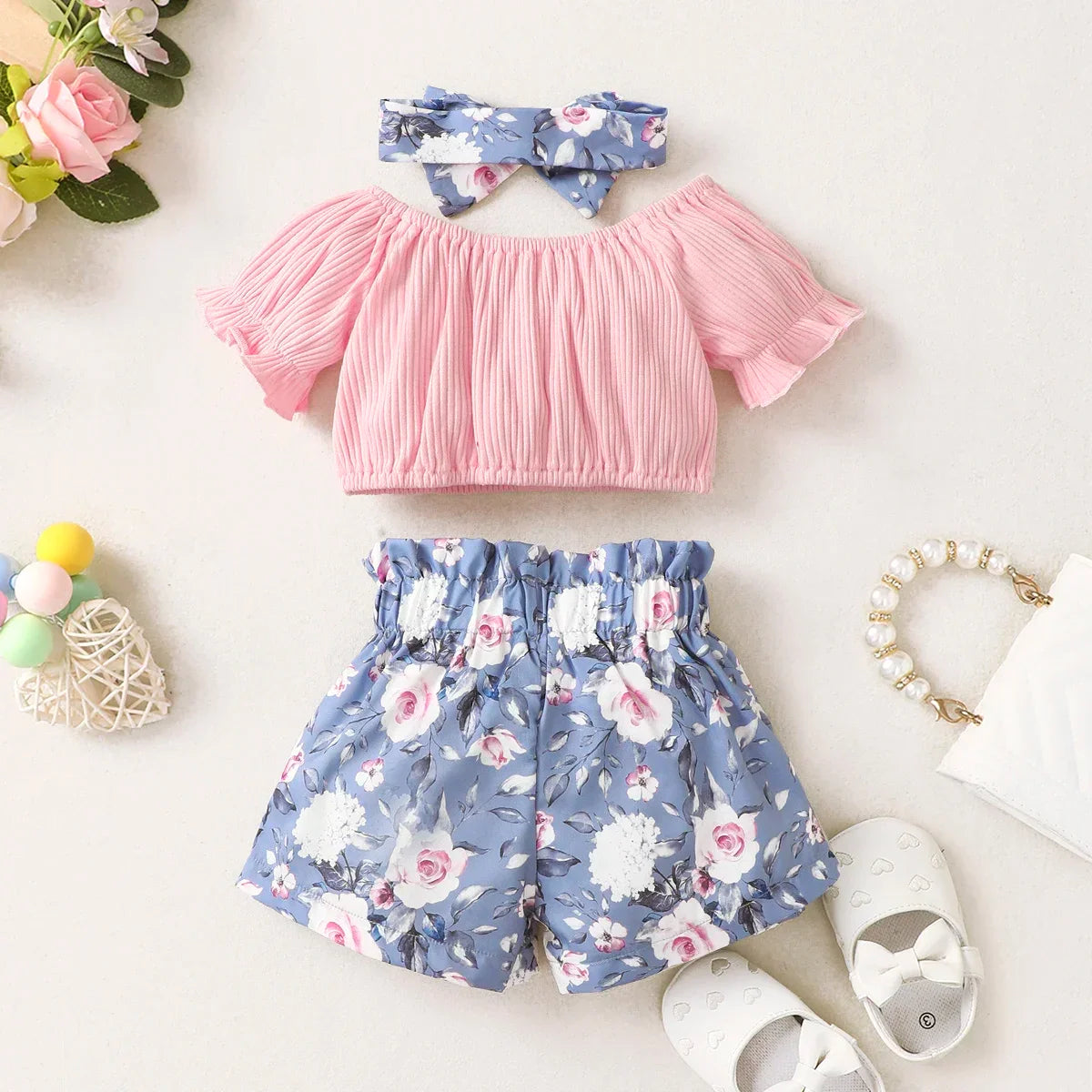 Mini Fashion™ - Sødt Blomsterprint - Sommersæt til Piger