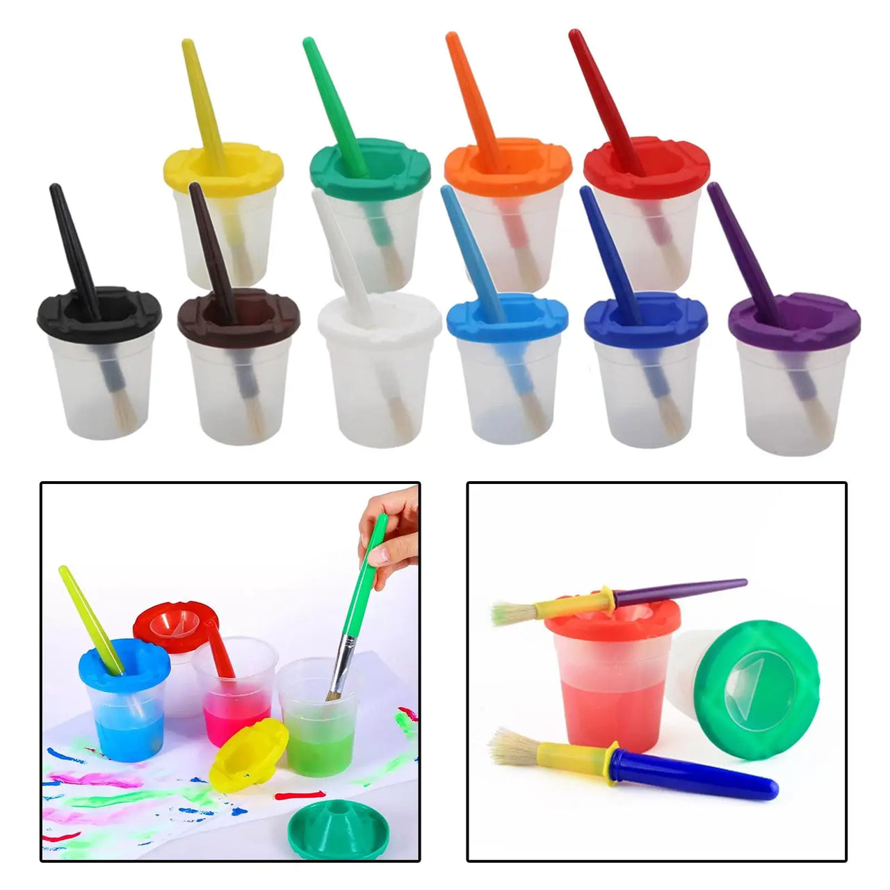 Anti-Spill Paint Cups™ - Malingseventyr uden besvær - Malekopper til børn med låg og pensler